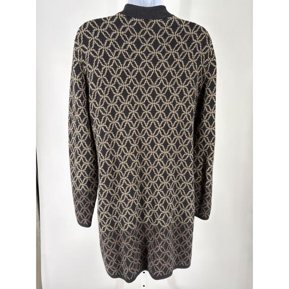 Black & Tan Geometric Print Longline Cardigan Sweater Button Front - Picture 3 of 3